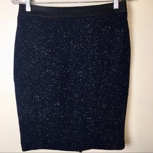 Ann Taylor blue wool skirt w/ leather trim